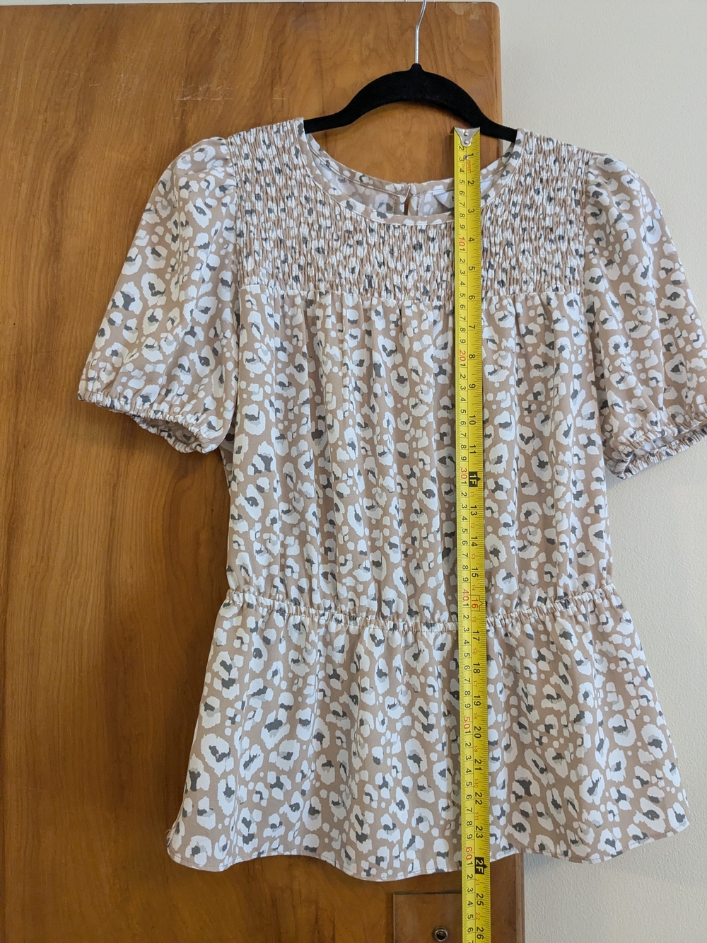 Nine West Beige Animal Print Smocked Peplum Top - Picture 5 of 10
